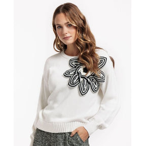 Witte pullover Valerie chunky flower - Capuchon Fashion