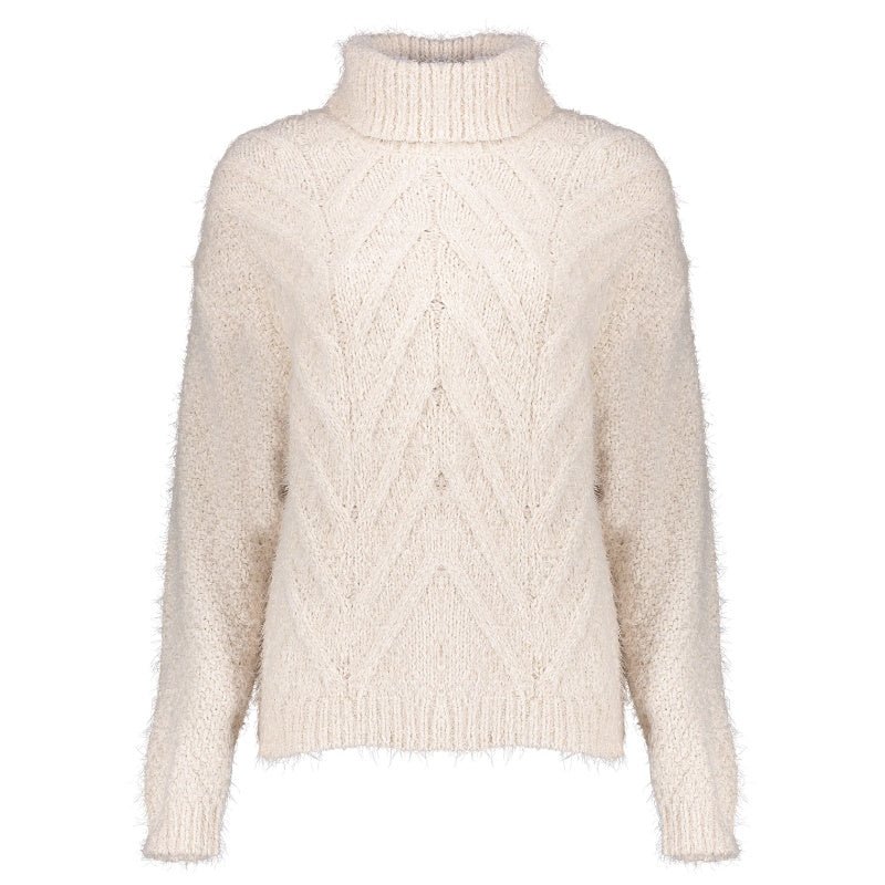 Witte roll neck pullover cable - Capuchon Fashion