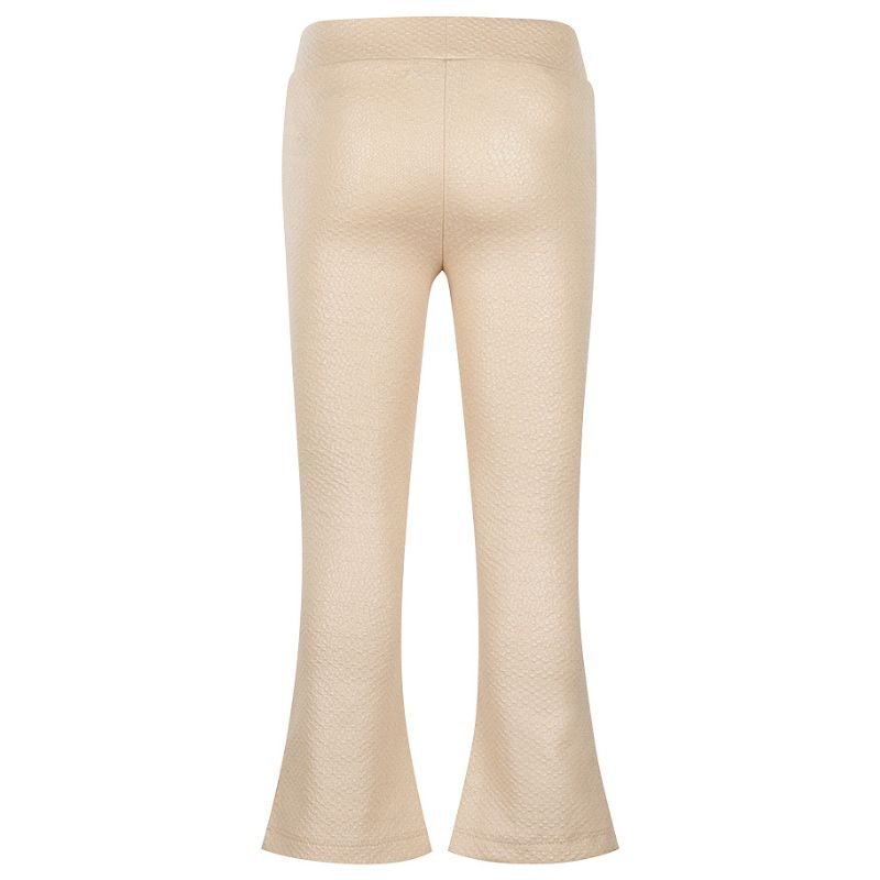 Zandkleur flared broek structuur O56938 - Capuchon Fashion
