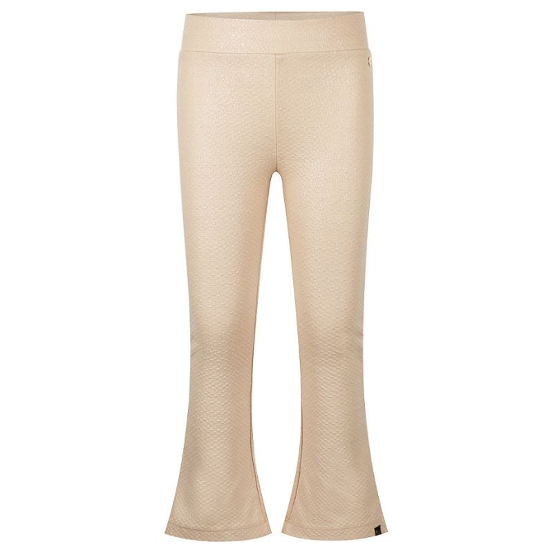 Zandkleur flared broek structuur O56938 - Capuchon Fashion