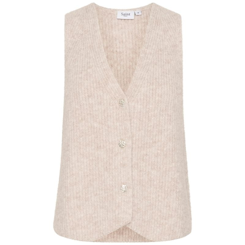 Zandkleurig v-hals gilet Xenya - Capuchon Fashion