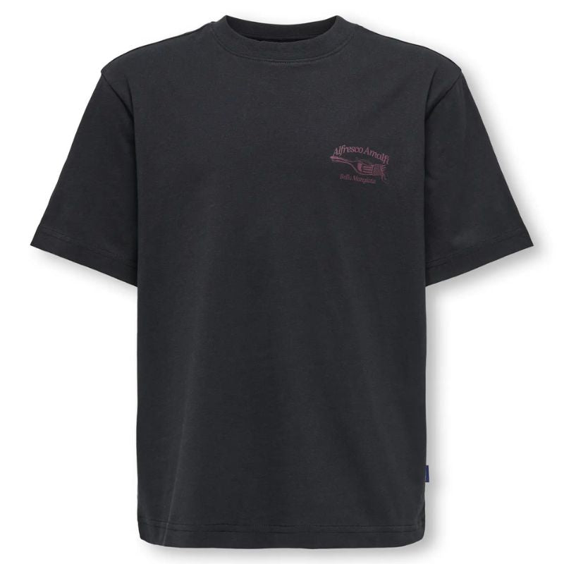 Zwart backprint t-shirt Alfresco - Capuchon Fashion