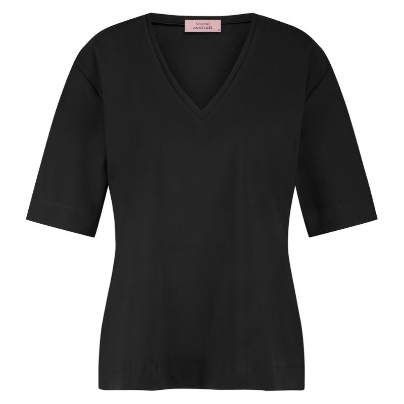 Zwart basic v-hals shirt Roller - Capuchon Fashion