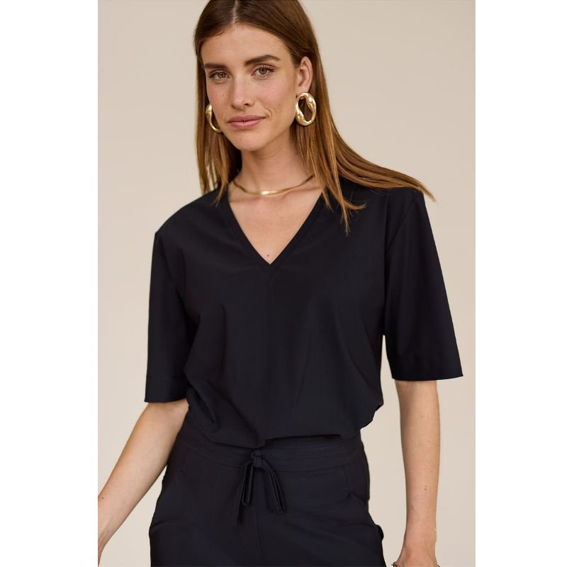 Zwart basic v-hals shirt Roller - Capuchon Fashion