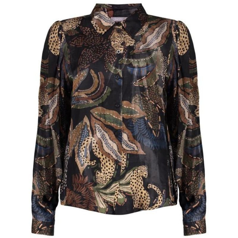 Zwart geprinte animal blouse 53684 - Capuchon Fashion
