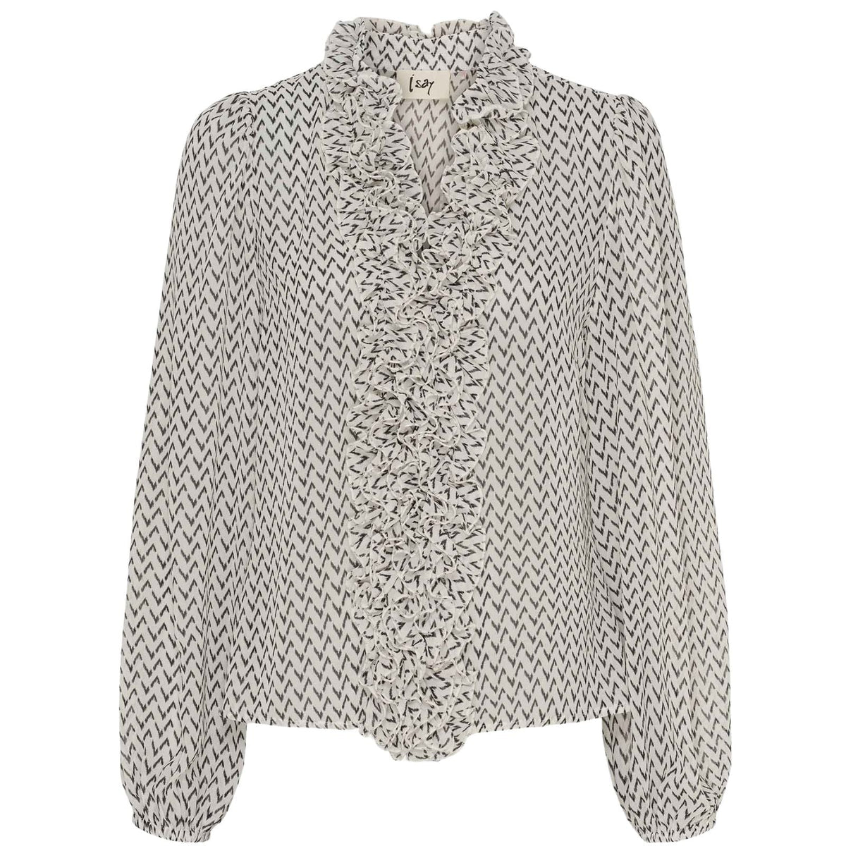 Zwart geprinte blouse Vibse Ruffle - Capuchon Fashion