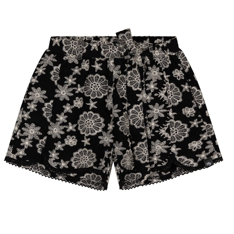 Zwart geprinte short Flower Embroidery - Capuchon Fashion