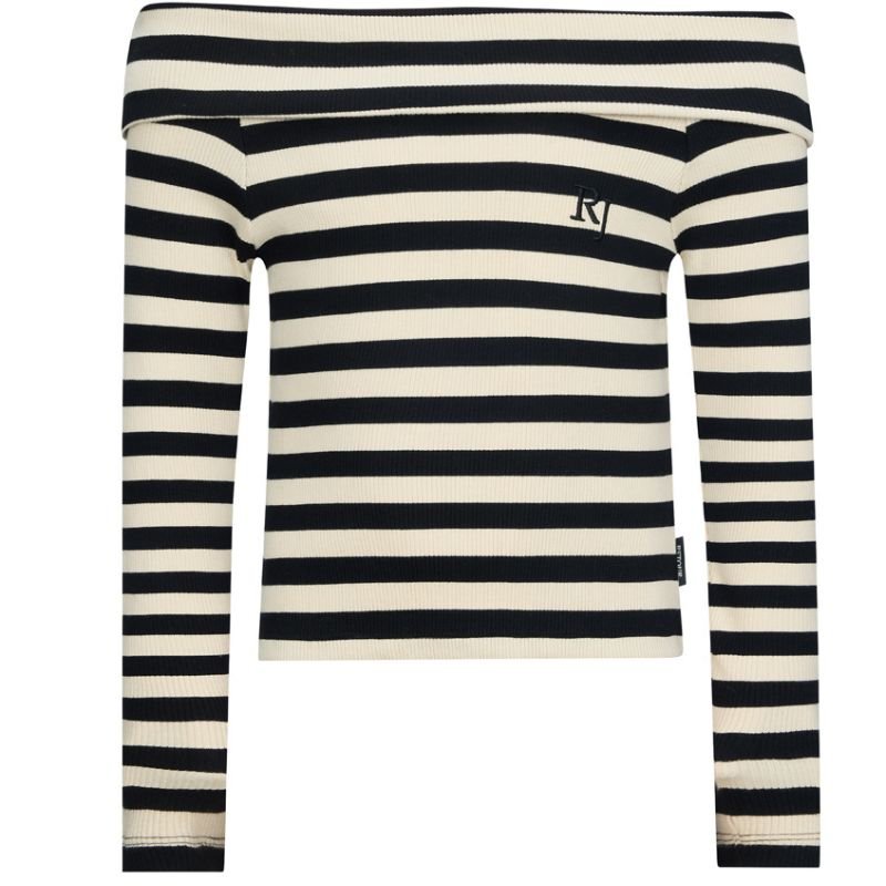 Zwart gestreepte off shoulder top Esra - Capuchon Fashion