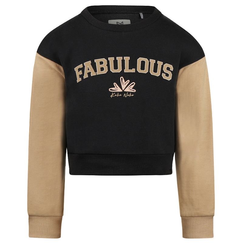 Zwart met beige cropped sweater O56941 - Capuchon Fashion