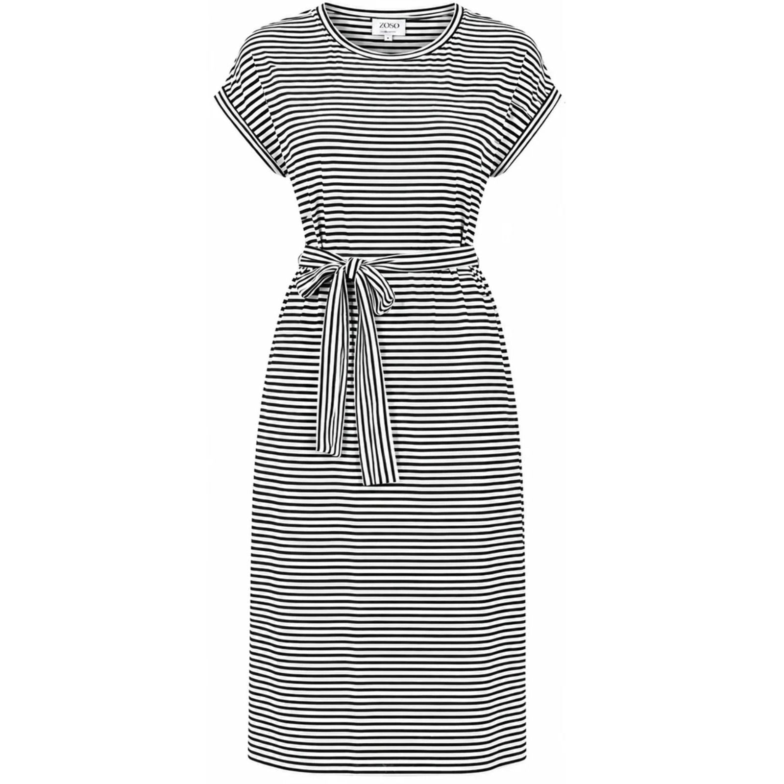 Zwart viscose gestreepte jurk Gina - Capuchon Fashion