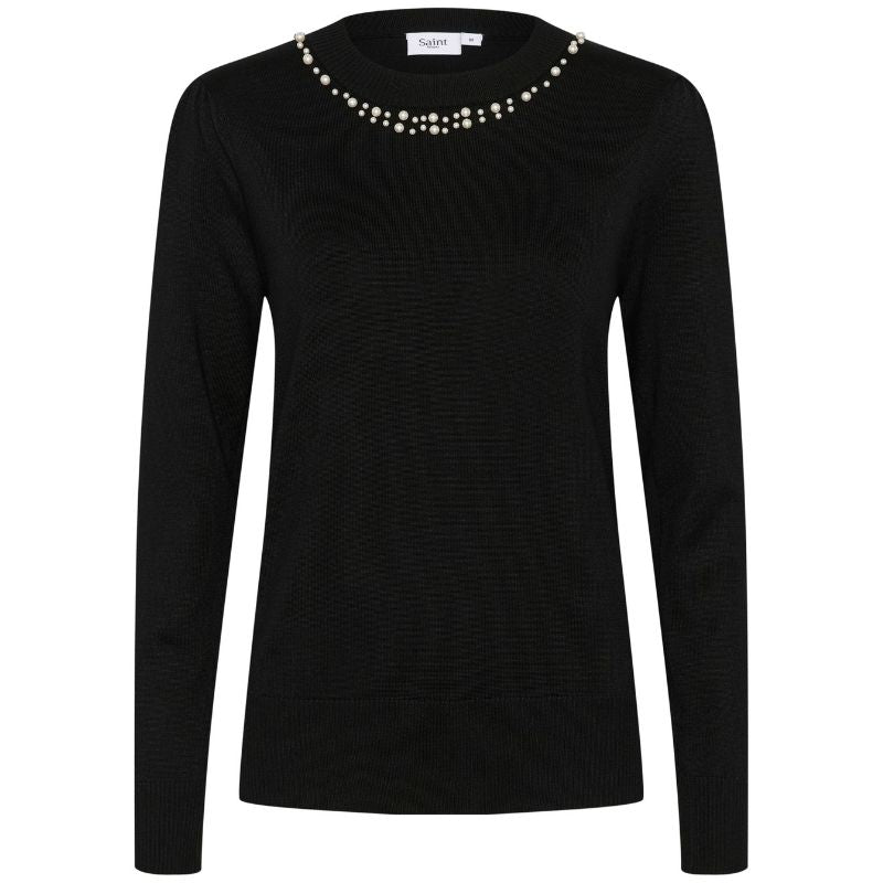 Zwarte fijngebreide parel pullover Temma - Capuchon Fashion