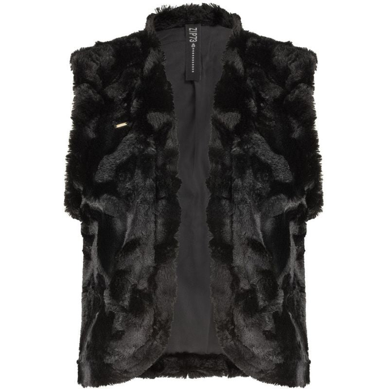 Zwarte fluffy bontlook gilet Teddy - Capuchon Fashion