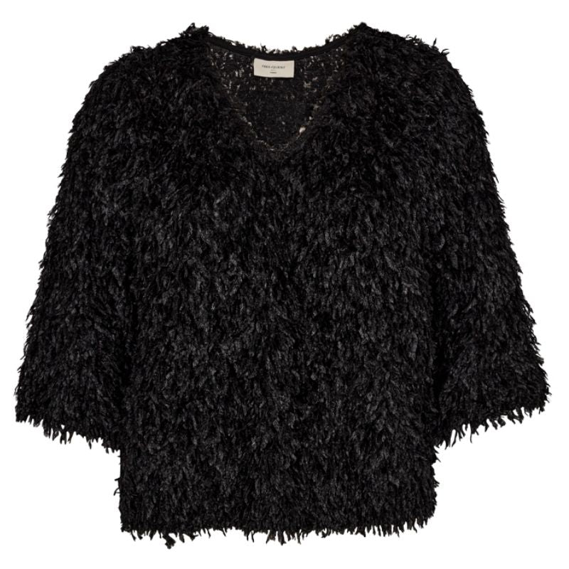 Zwarte franje v-hals blouse Nola - Capuchon Fashion