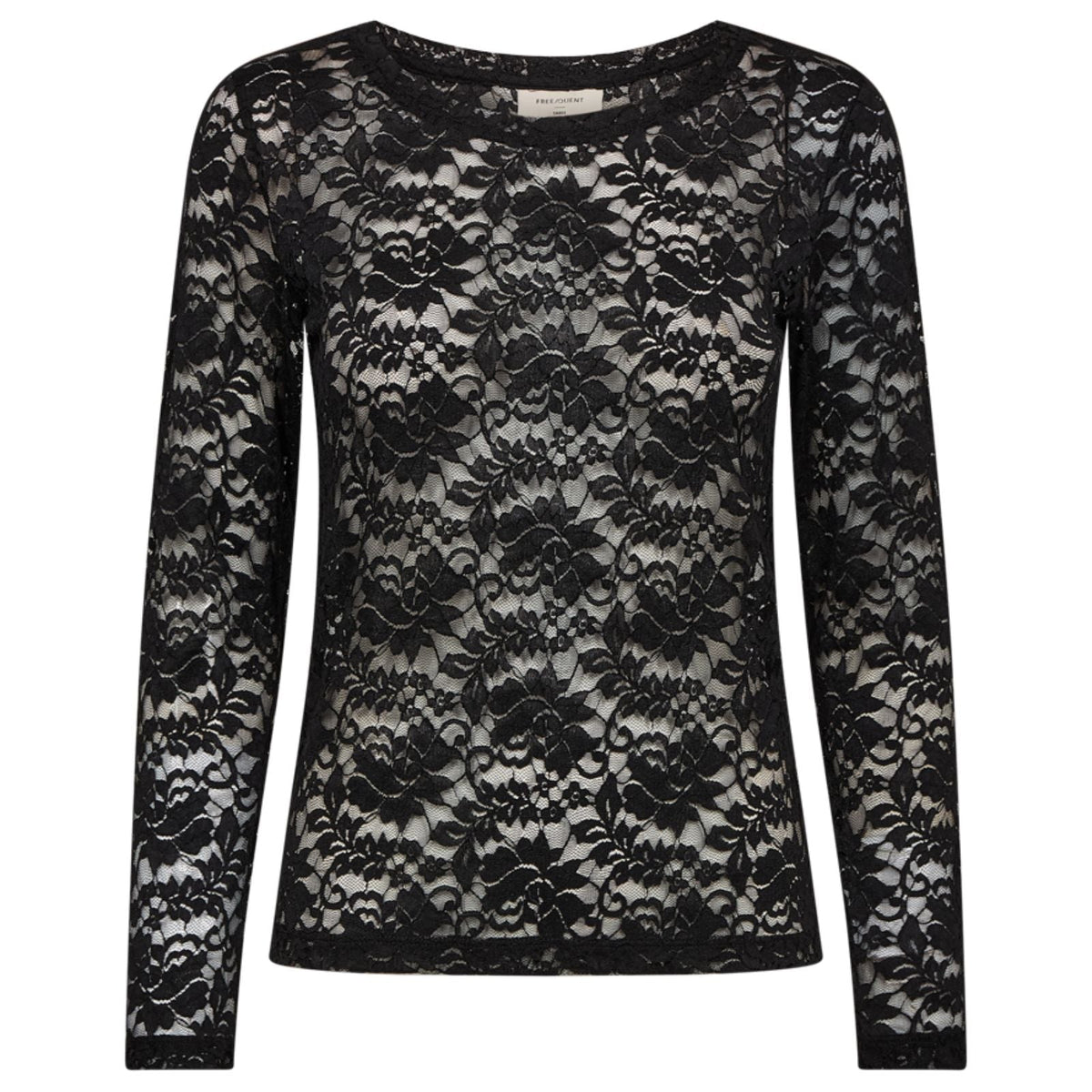 Zwarte kanten longsleeve top Saldo - Capuchon Fashion