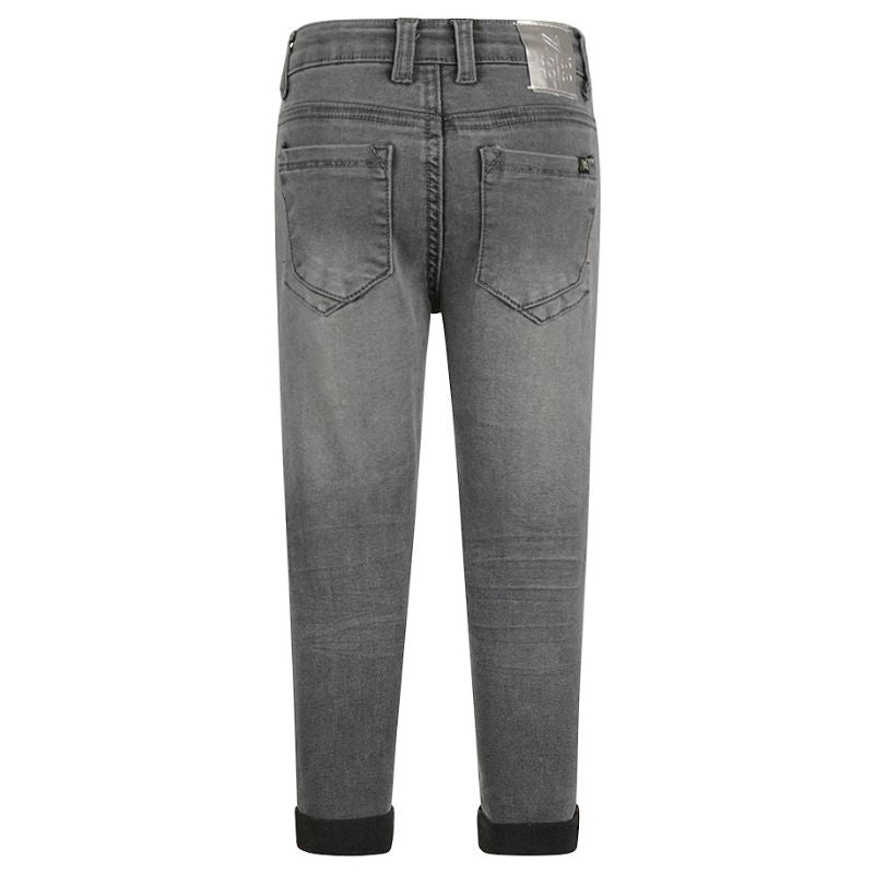 Zwarte loose fit jeans met geborduurde bloem O56954 - Capuchon Fashion