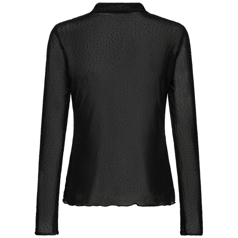 Zwarte pailletten col mesh top Iska - Capuchon Fashion