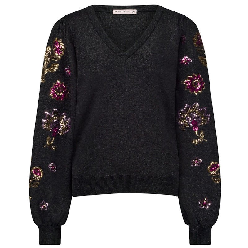 Zwarte pullover Milly flower sequins - Capuchon Fashion