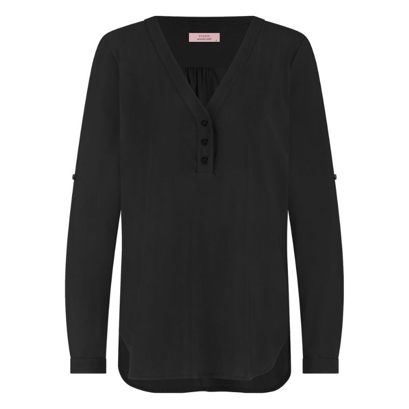 Zwarte travel v-hals blouse Evi - Capuchon Fashion