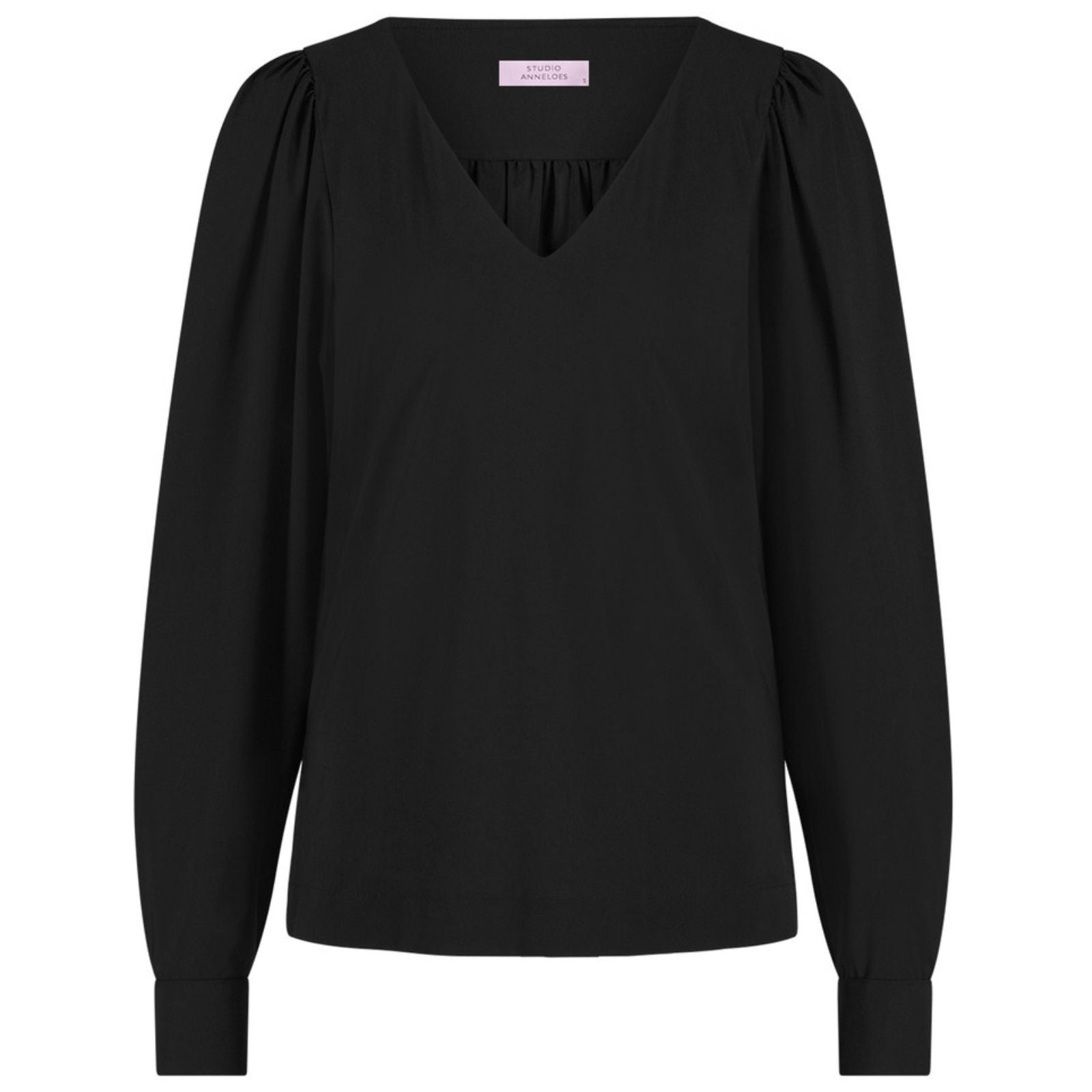 Zwarte v-hals travel blouse Les - Capuchon Fashion
