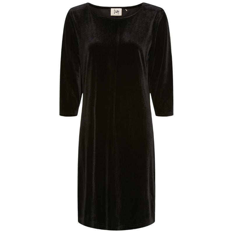Zwarte velvet driekwartmouw jurk Ewy - Capuchon Fashion