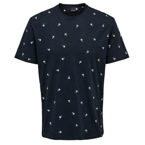 Donkerblauw geprint t-shirt Braydon - Capuchon Fashion