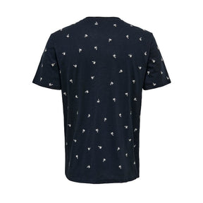 Donkerblauw geprint t-shirt Braydon - Capuchon Fashion