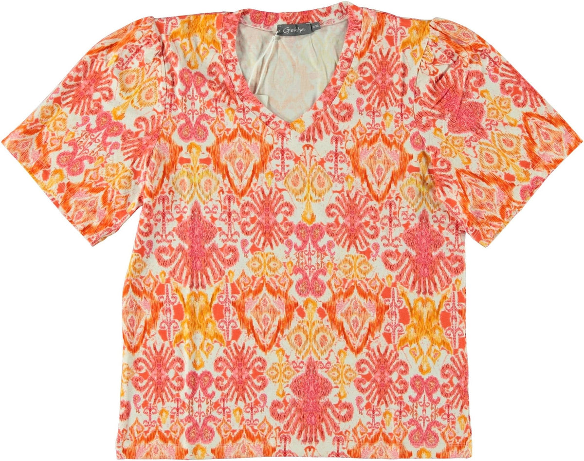 Koraal geprint v-neck t-shirt AOP - Capuchon Fashion