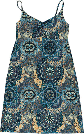 Lichtblauw geprinte spaghetti jurk Noa - Capuchon Fashion