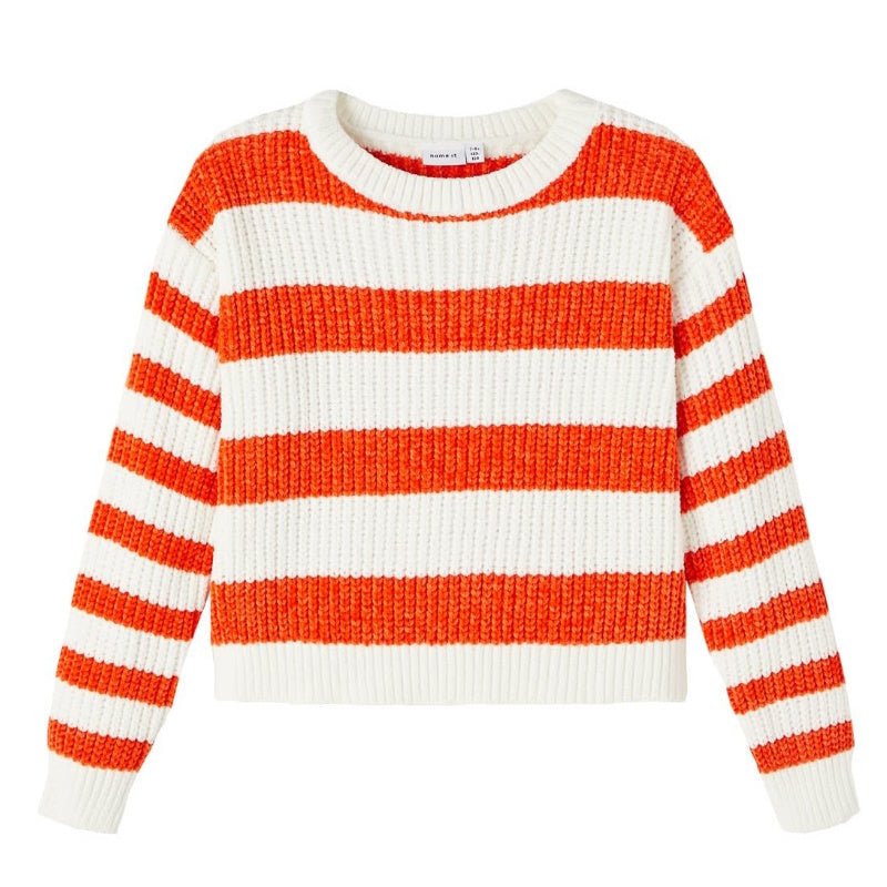 Oranje gestreepte short knit Nijanna - Capuchon Fashion