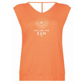 Oranje t-shirt met print Fame - Capuchon Fashion