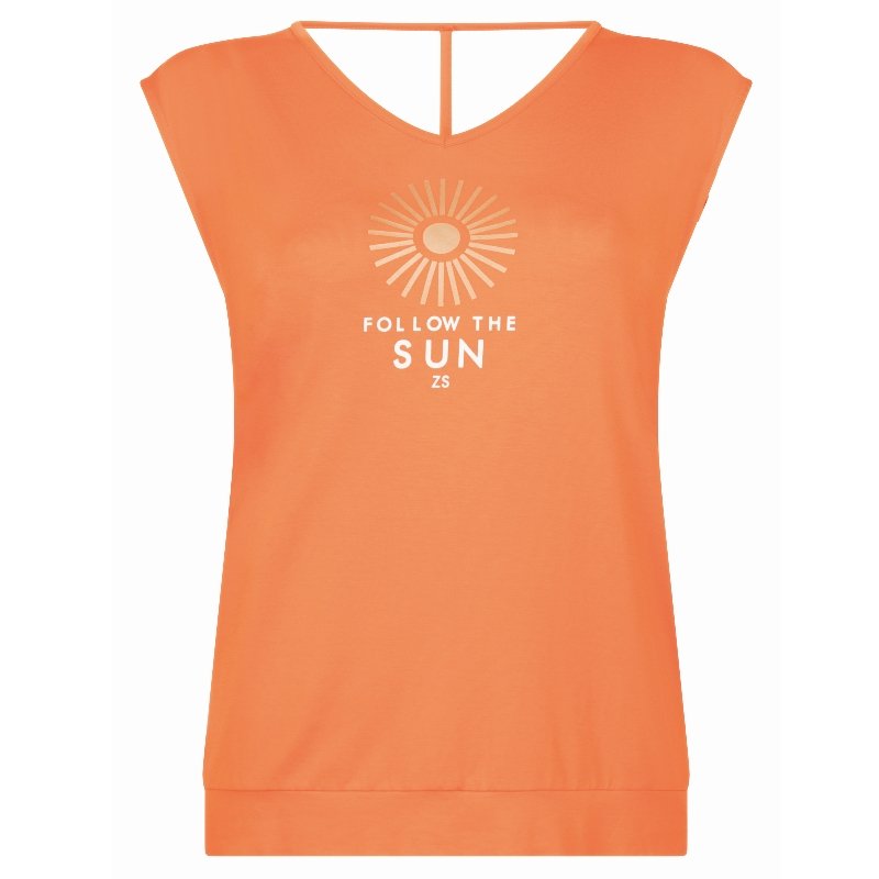 Oranje t-shirt met print Fame - CapuchonFashion