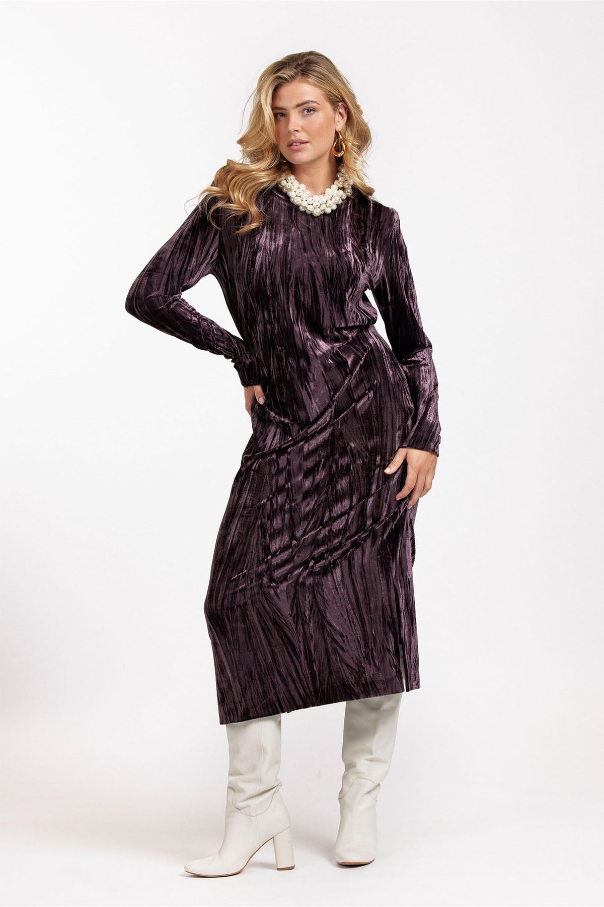 Paarse jurk Tammy velvet - Capuchon Fashion