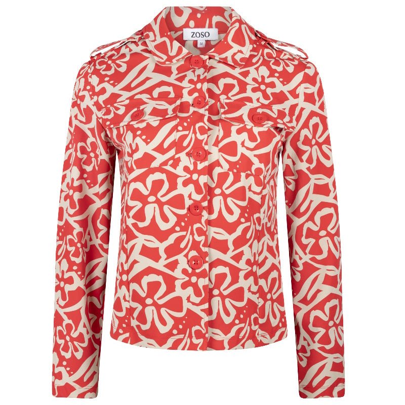 Rood geprinte jacket Maggy - Capuchon Fashion