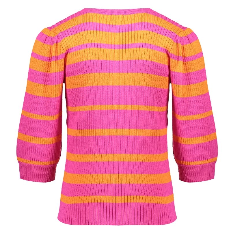 Roze gestreepte pullover Irregular - Capuchon Fashion