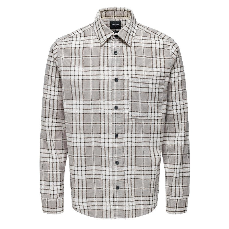 Taupe geprint shirt Leo Check - Capuchon Fashion