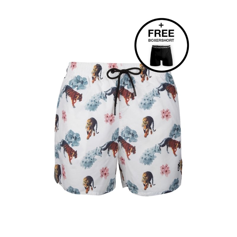 Wit geprinte swimshort Tiger MEN - Capuchon Fashion