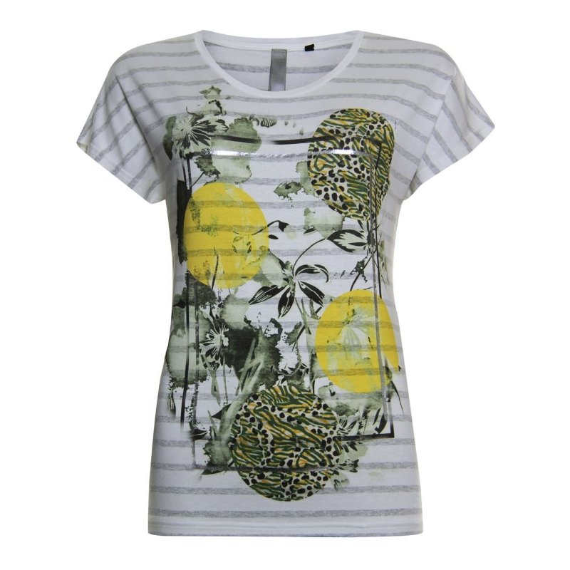 Wit met geel t-shirt 23106 - Capuchon Fashion