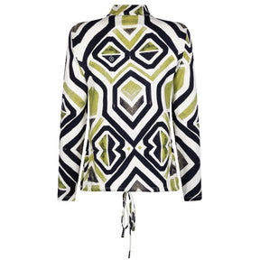 Wit met olijfgroen geprinte blouse Judith - Capuchon Fashion