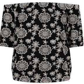 Zwart geprint shirt Flower Embroidery - Capuchon Fashion