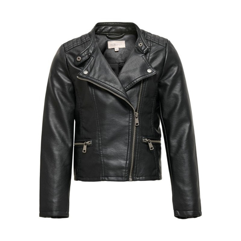 Zwarte faux leather biker jacket Freya - CapuchonFashion