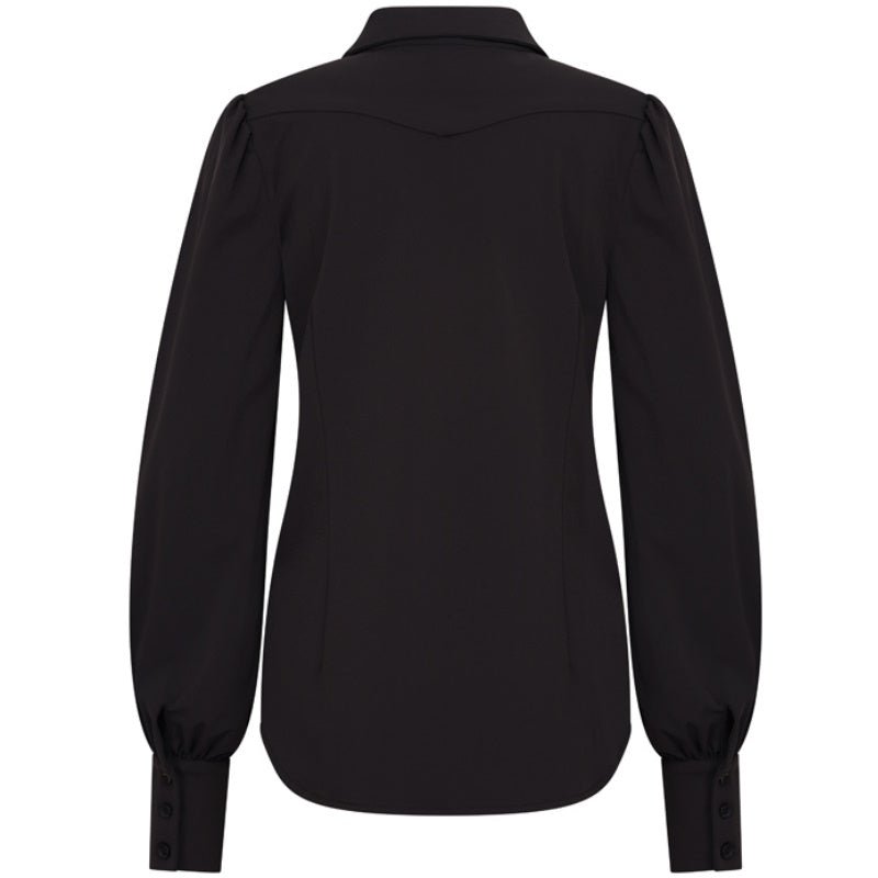 Zwarte uni blouse 202037 - Capuchon Fashion